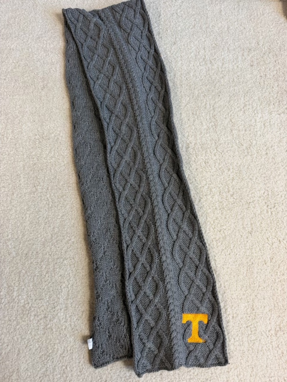 Gray Cable Knit Scarf with Gold 'T' Patch Tennessee University of